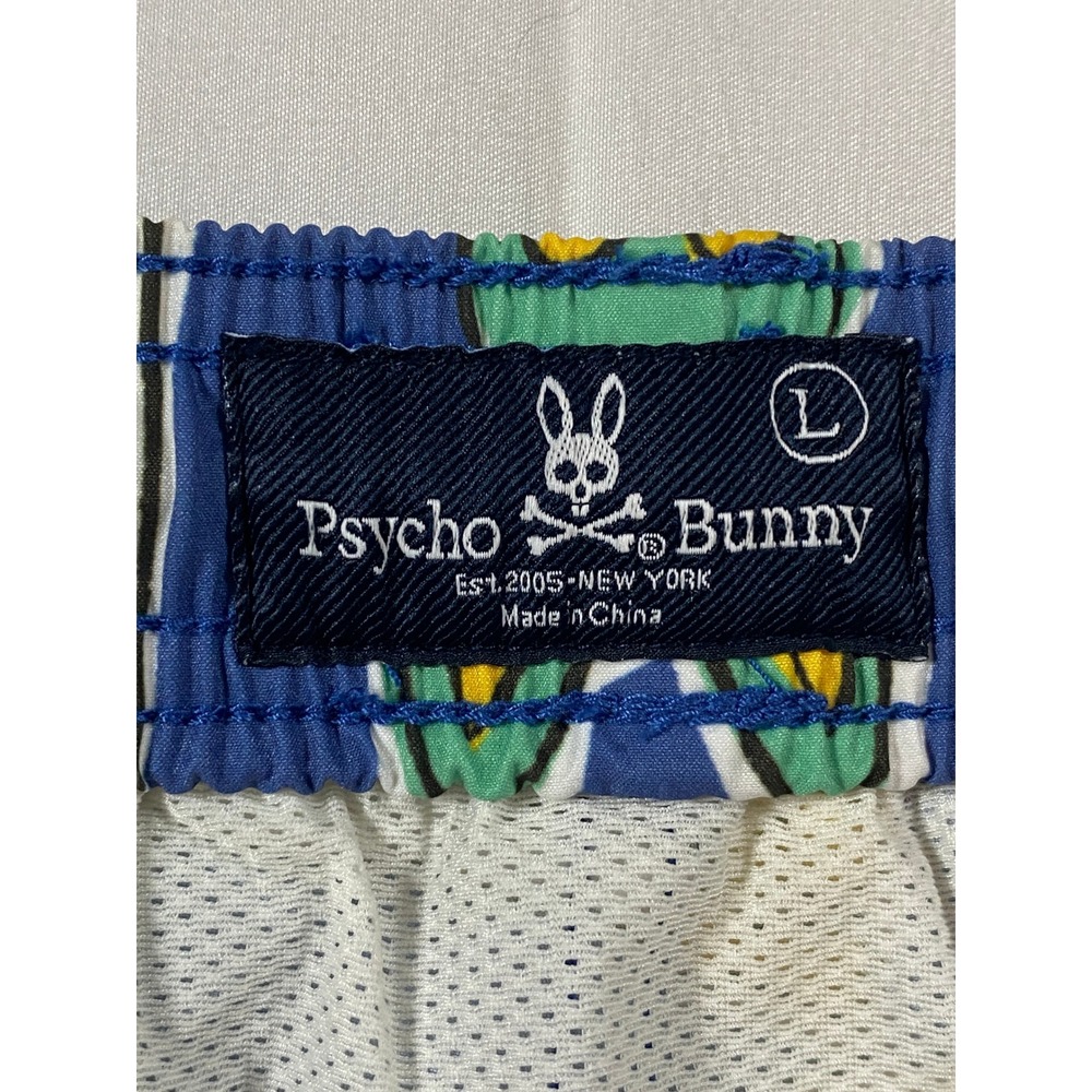 Psycho Bunny Mens Blue Multi Bunny Skull Grid Print Swim Trunks Size L 5.5" - Picture 4 of 9